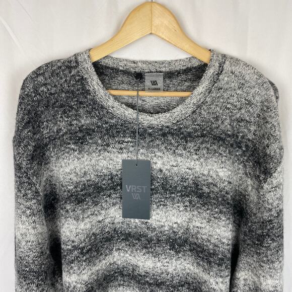 VRST Men's Relaxed Cozy Sweater Charcoal Gray Striped MAX200337 $80 MSRP Size XL - Picture 2 of 9